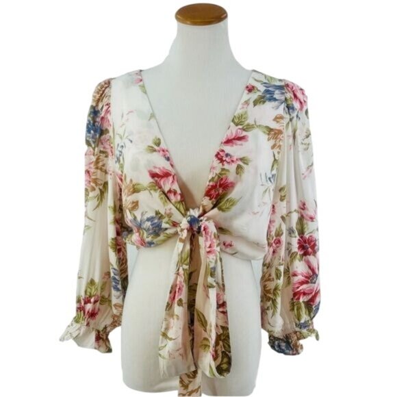 Auguste Vintage Inspired Floral Boho Tie Front Wrap Top Blouse - Picture 6 of 16